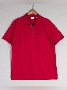 Burberry London England Red Polo Shirt Nova Check Placket Men’s L